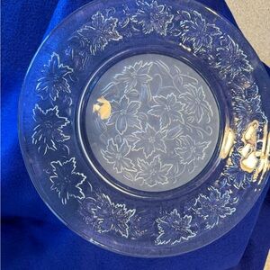 Princess House FANTASIA Poinsettia Embossed Crystal 10" dinner plates -LOT A